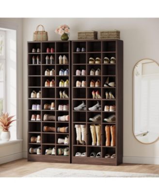 10-Tier Shoe Storage Cabinet, Gray Wooden Shoe Rack with 30 Cubbies, Freestanding Tall Entryway Shoe Organizer