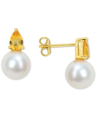 Cultured Freshwater Pearl (8-1/2mm) and Birthstone Stud Earrings in 18k Gold-Plated Sterling Silver, 18k Rose Gold-Plated Sterling Silver or Sterling Silver