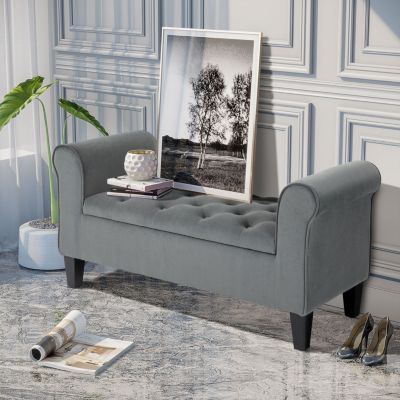 Tufted Storage Bench with Rolled Arms