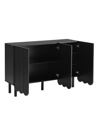 Simplie Fun Black Cream Style Minimalist Shoe Cabinet with Wave Doors