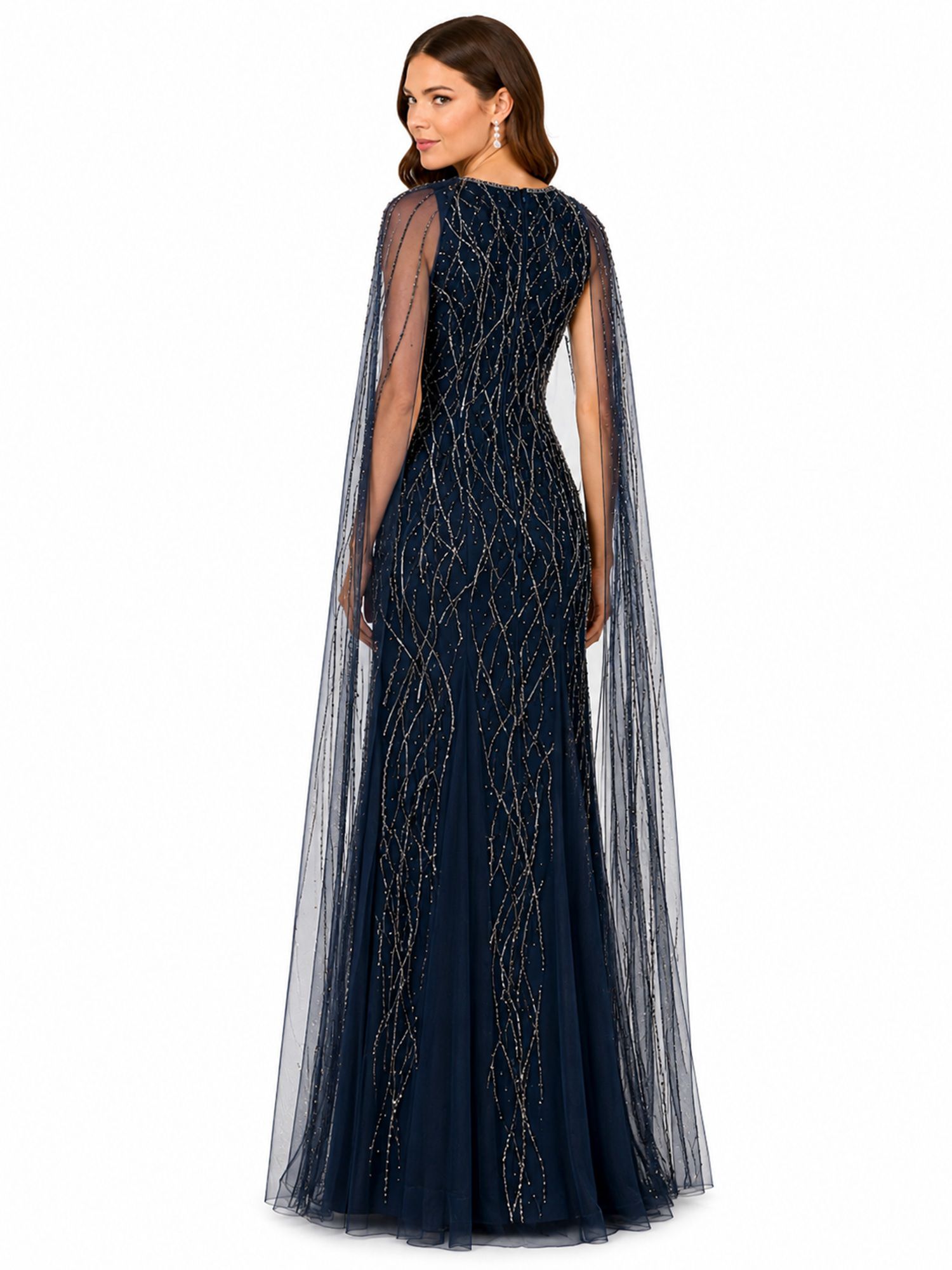 Women's Elegant Beaded Dress with Long Cape