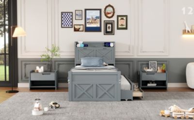 Streamdale Twin Bed with Storage Headboard and Trundle