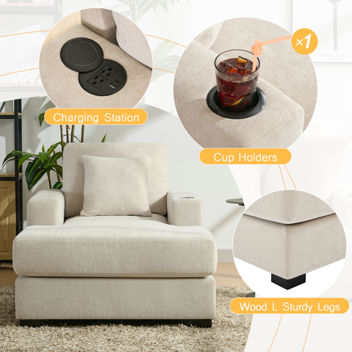 Streamdale Furniture Oversized Chaise Lounger Sofa with Modern Style and Amenities