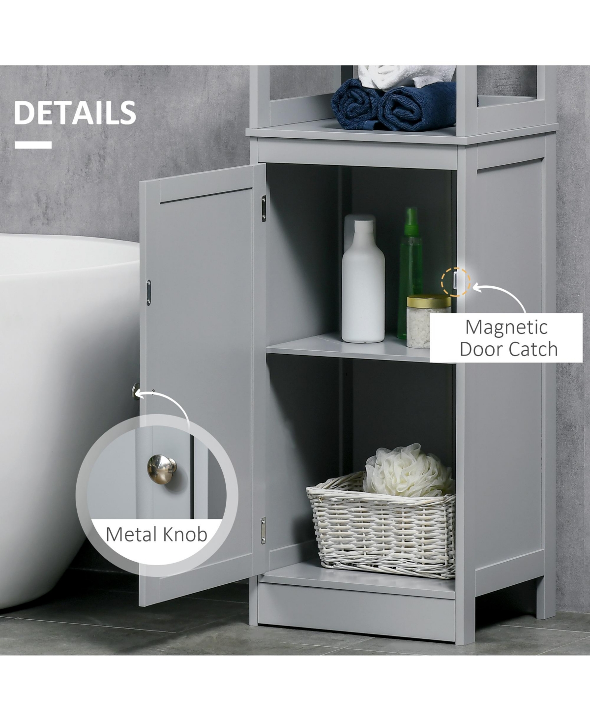 Streamdale Furniture Tall Bathroom Cabinet: Linen Tower with Shelves and Door