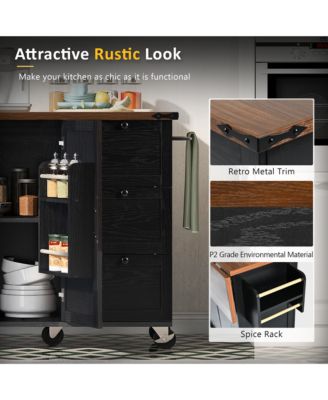 Farmhouse Storage Drop-Leaf Outlet Kitchen Island