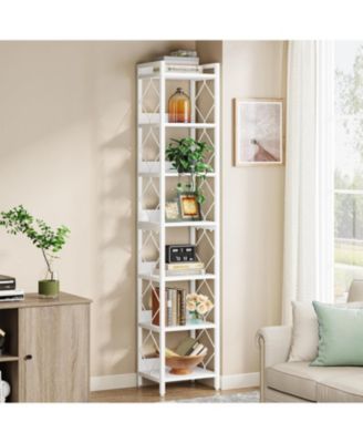 78.7" Extra Tall Narrow Bookshelf, 7-Tier Skinny Bookcase for Small Spaces, Freestanding Corner Storage Organizer for Home Office