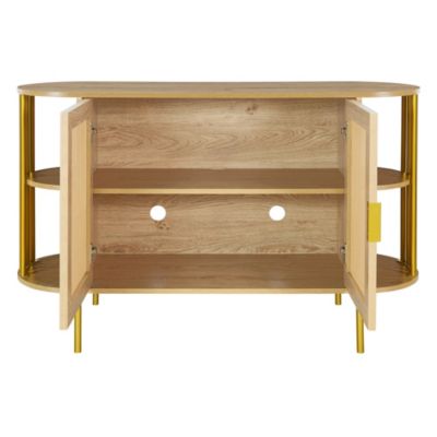 Streamdale Elegant Curved Dining Cabinet with Woven Rattan Doors (Black)