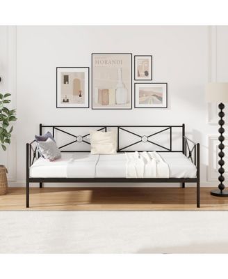 Metal Daybed Frame Twin Size Mattress Foundation w/ Metal Slat Support Black