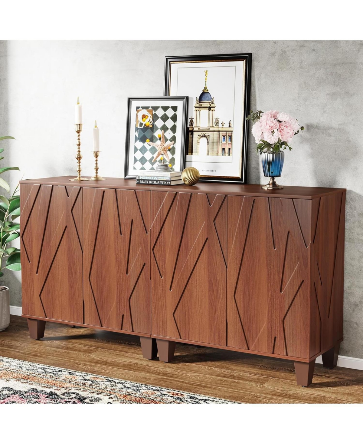 Tribesigns Sideboard Buffet Storage Cabinet Set of 2, Retro Kitchen Sideboard Cabinet with Adjustable Shelves Accent Cabinet with Doors for Living
