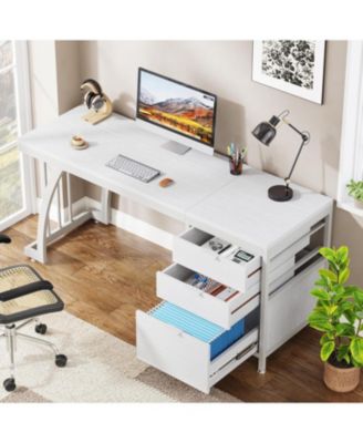 59-Inch Wood Industrial Desk with 3 Drawers &amp;#x2013; Home Office PC Workstation &amp; Study Writing Table with File Storage