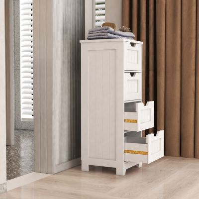White 4-Drawer Storage Cabinet for Bathroom, Living Room, Kitchen