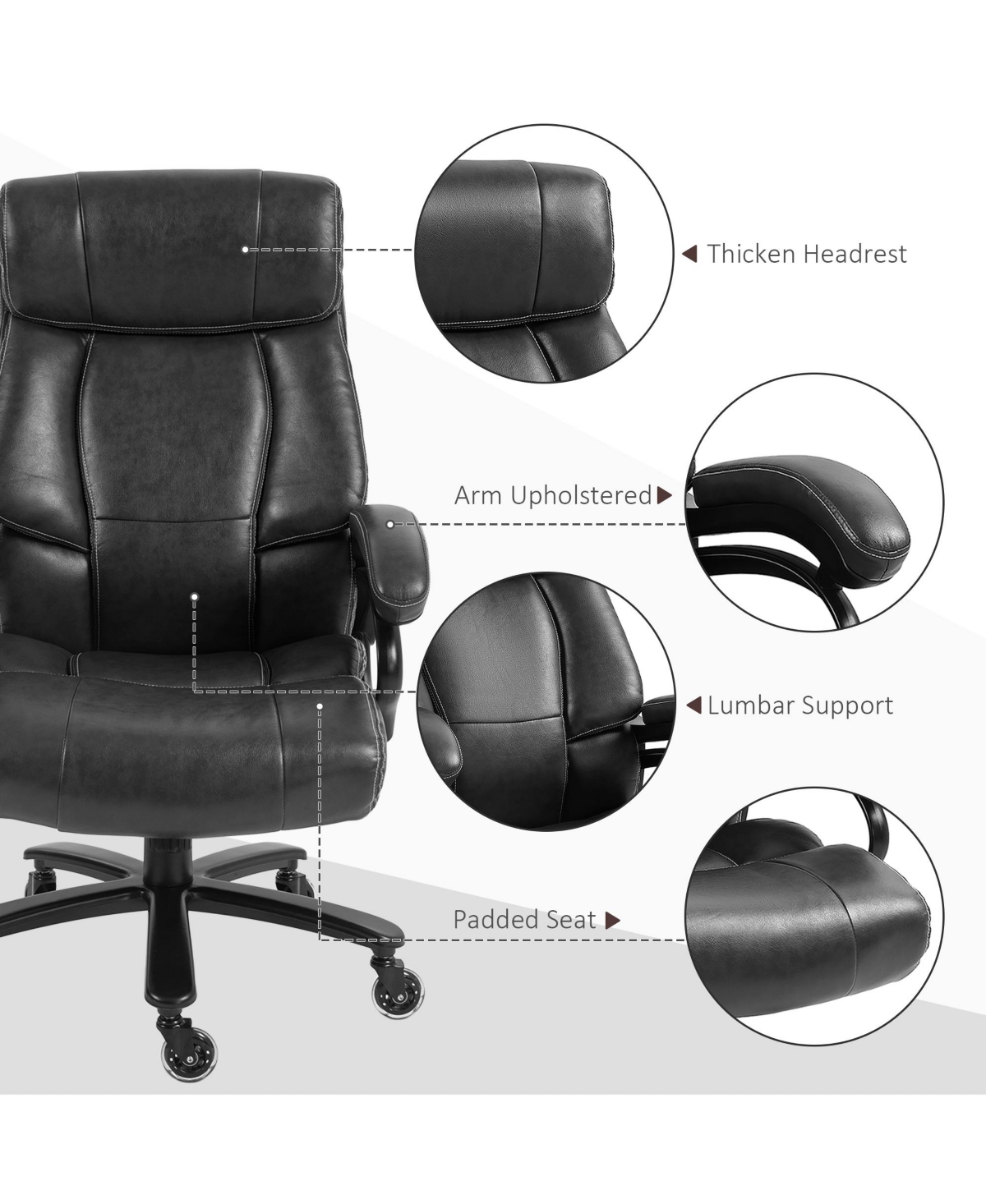 Streamdale Furniture Big and Tall Office Chair, Pu Leather Desk Chair 400lb,- Black