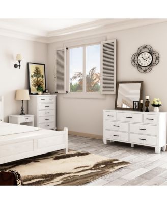 Vintage Dresser for Bedroom with 7 Drawers, Vintage Design Wood Drawer Dresser Chest of Drawers for Closet, Living Room, Hallway, Nursery, Kids Bedroom (White, 7 Drawers)_15.7 x 51.2 x 32.7 inches