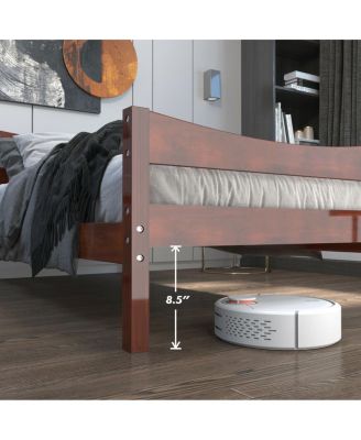 Twin Size Platform Bed Frame Foundation w/Headboard &Wood Slat Support Walnut