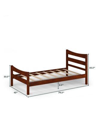 Twin Size Platform Bed Frame Foundation w/Headboard &Wood Slat Support Walnut