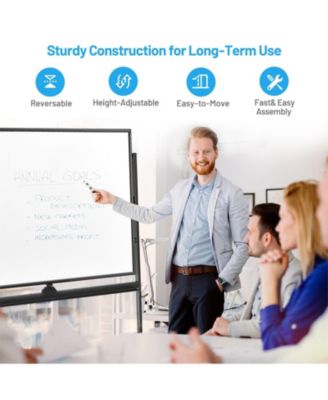 48 x 36 Inch Mobile Magnetic Double-Sided Reversible Whiteboard Height Adjust