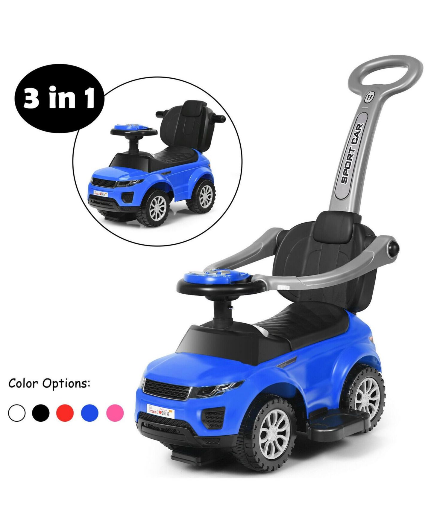 Детская игрушка SUGIFT 3-in-1 Ride-On Push Car with Music, 55 lb. Capacity, Ages 1+, цвет: Тёмно-синий — фото 2