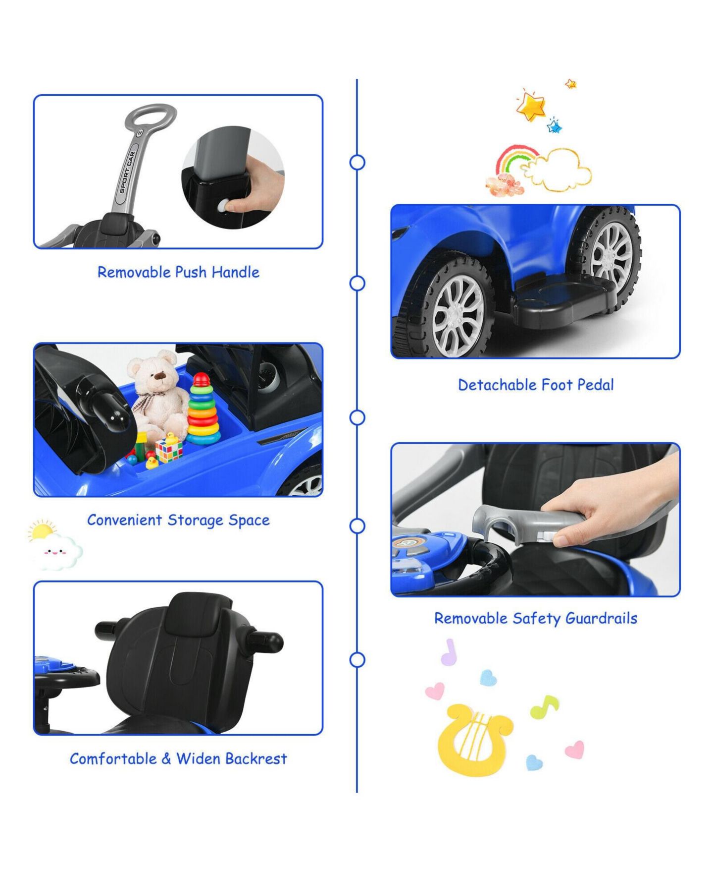 Детская игрушка SUGIFT 3-in-1 Ride-On Push Car with Music, 55 lb. Capacity, Ages 1+, цвет: Тёмно-синий — фото 10
