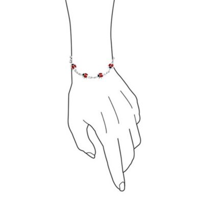 Good Luck Garden Lucky Multi Station Charms Enamel Red Ladybugs Charm Bracelet .925 Sterling Silver 7.5 Inch