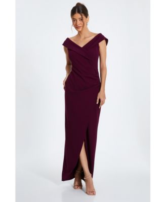 Women's Scuba Crepe Bardot Wrap Maxi Dress