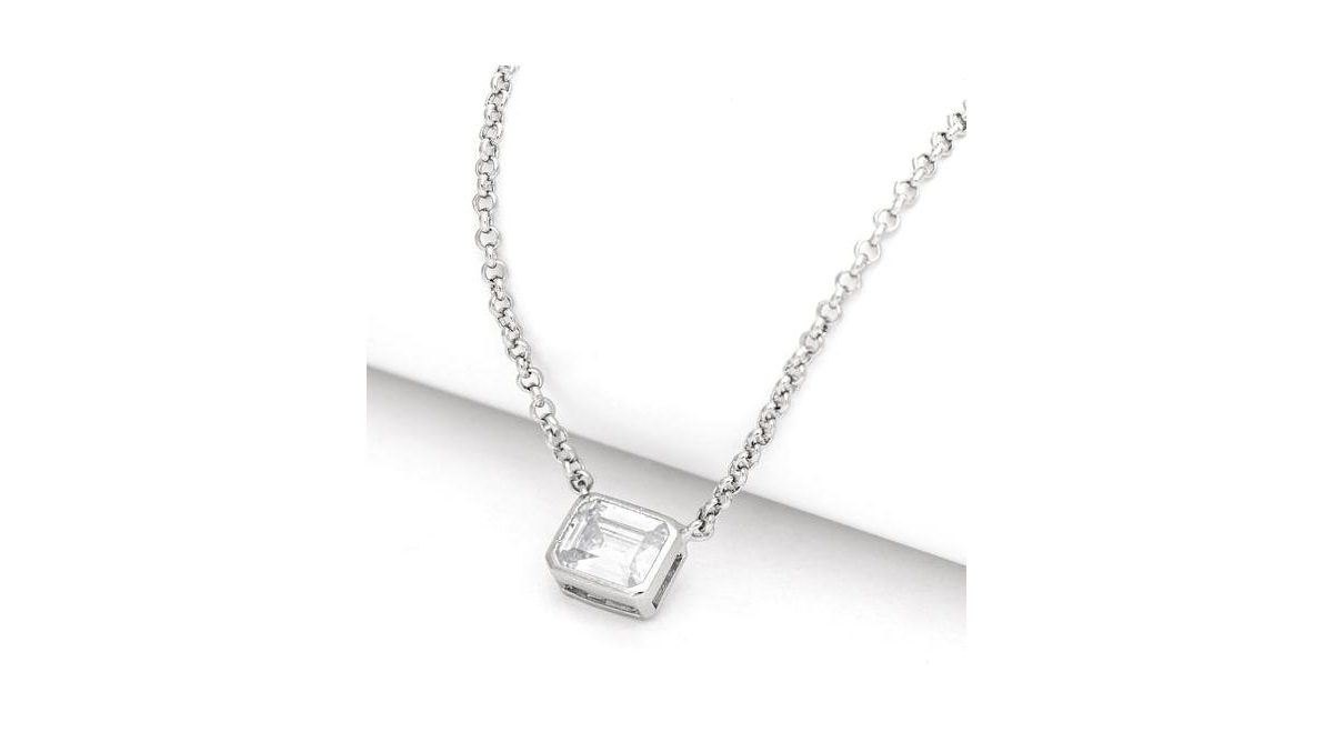 Rivka Friedman Rhodium Emerald Cut Bezel Set Cubic Zirconia Pendant Necklace - Silver with clear cz