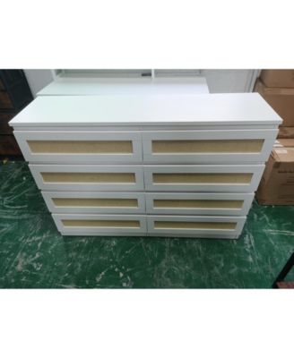 8 Drawer Double Dresser for Bedroom, Rattan Chest of Dressers, Modern Wooden Dresser Chest, Beside Table for Closet, Nursery, Living Room and Entryway, Black_13 x 47.3 x 33.9 inches