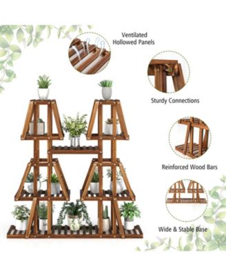 5-Tier 10 Potted Wood Plant Stand for Multiple Plants
