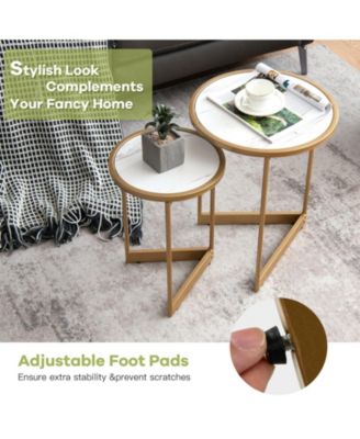 Round Nesting Table Set of 2 with Marble-like Tabletop