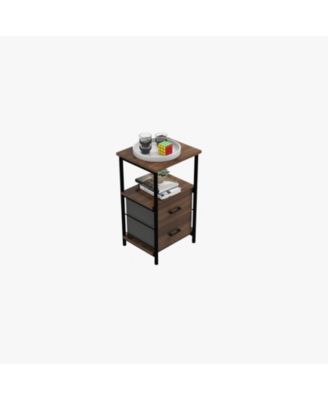 3-Tier Retro Nightstand with 2 Removable Fabric Drawers and Open Shelf-Walnut