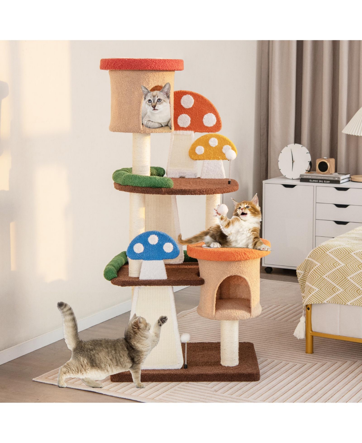 Sugift 4-In-1 Cat Tree with 2 Condos and Platforms for Indoors-Multicolor