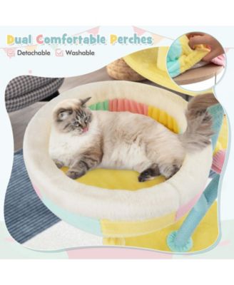 Multi-Layer Cat Tree with 2 Removable Perches Scratching Posts-Color