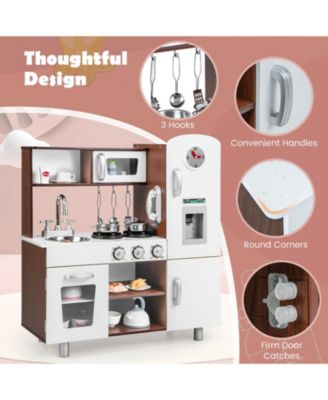 Kids Kitchen Playset with Realistic Sounds and Lights-Brown & White