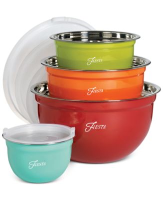 Fiesta Stainless Steel 8-Pc. Lidded Mixing Bowl Set