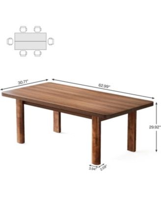 Wood Dining Table for 4-6 People, 63-Inch Farmhouse Kitchen Table with Solid Wood Legs, Rectangular Dinner Table