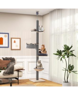Floor to Ceiling Cat Tree with 93 Inch-107 Inch Adjustable Height-Gray