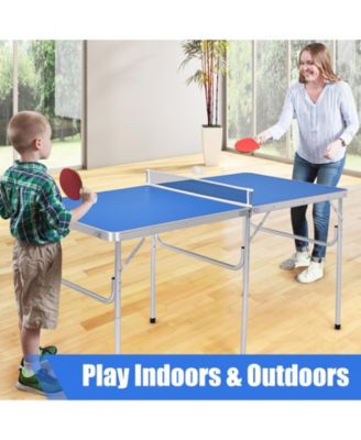 60 Inch Portable Tennis Ping Pong Folding Table with Accessories-Blue