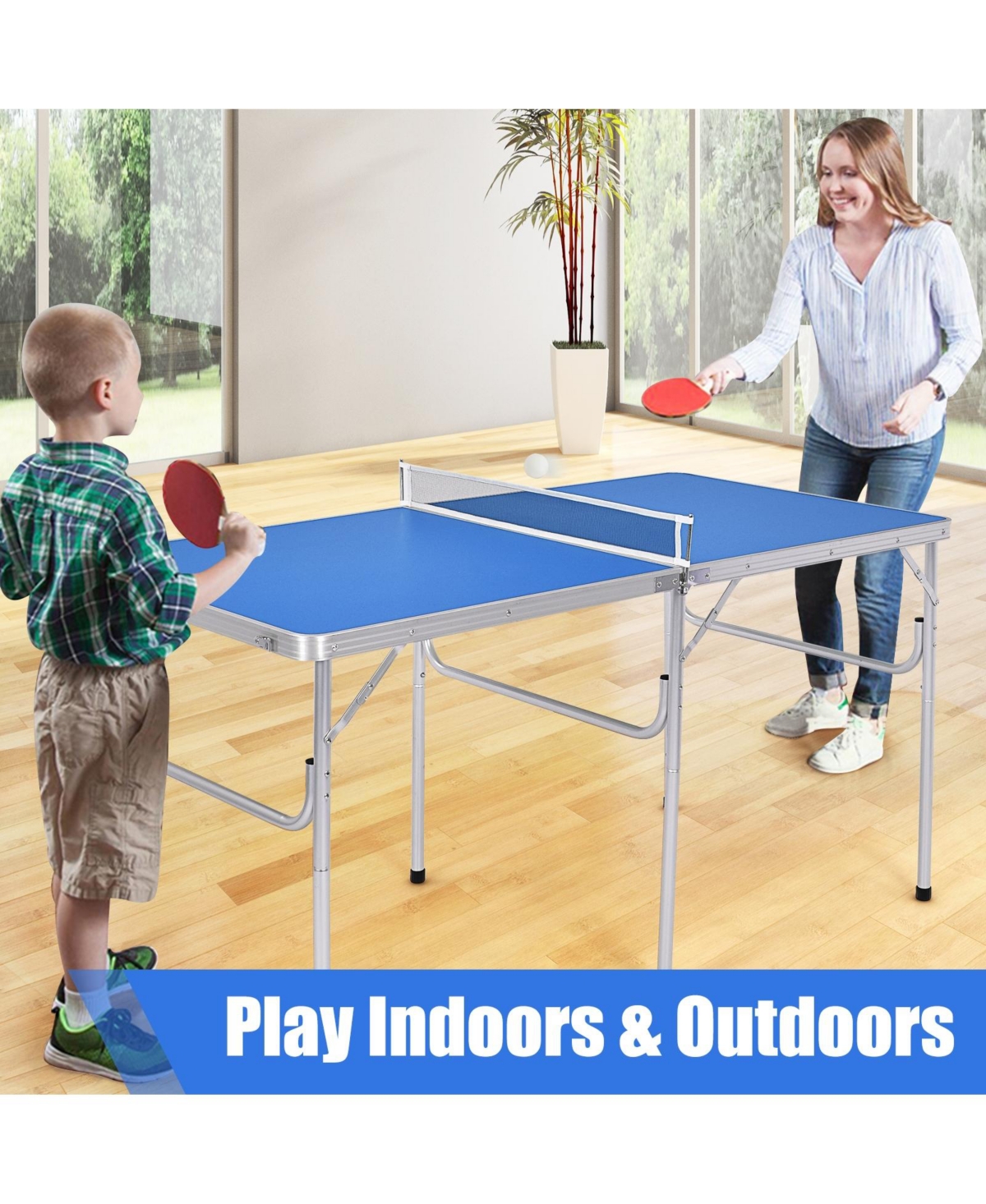 Vebreda Portable Tennis Ping Pong Folding Table with Accessories- Blue