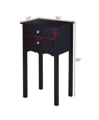 Side Table End Accent Table with 2 Drawers-White