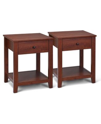 Set of 2 Nightstand with Storage Shelf and Pull Handle