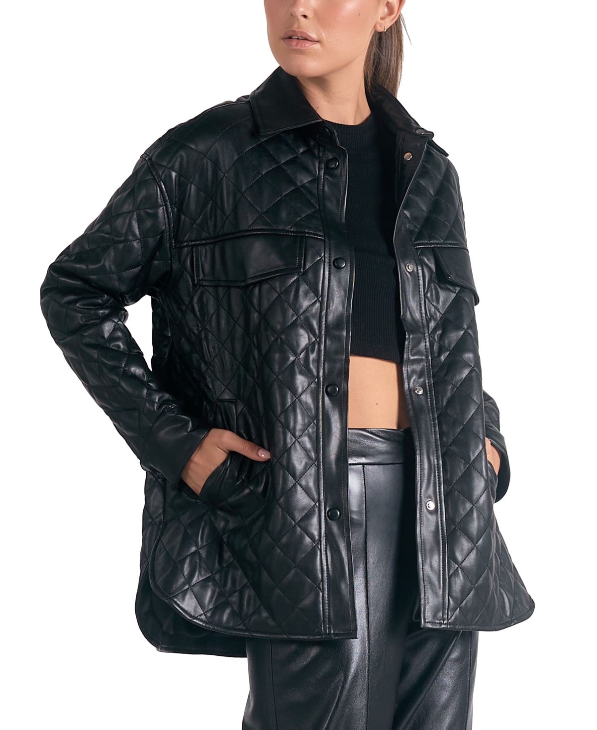 ELAN WOMEN'S COLLARED DIAMOND-QUILTED LONG-SLEEVE JACKET 