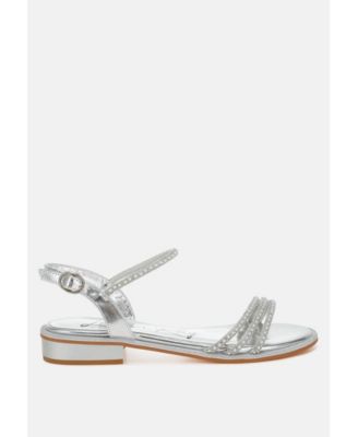 Nobbity Rhinestone Pearl Detail Flat Sandals