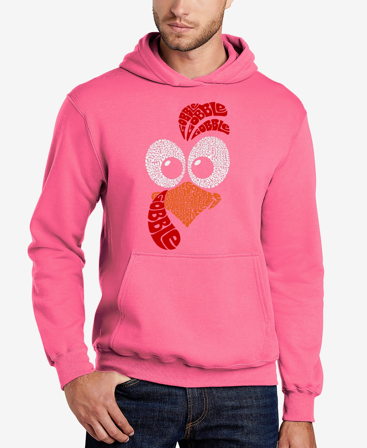 La Pop Art Men's Turkey Face Word Art Hooded Sweatshirt