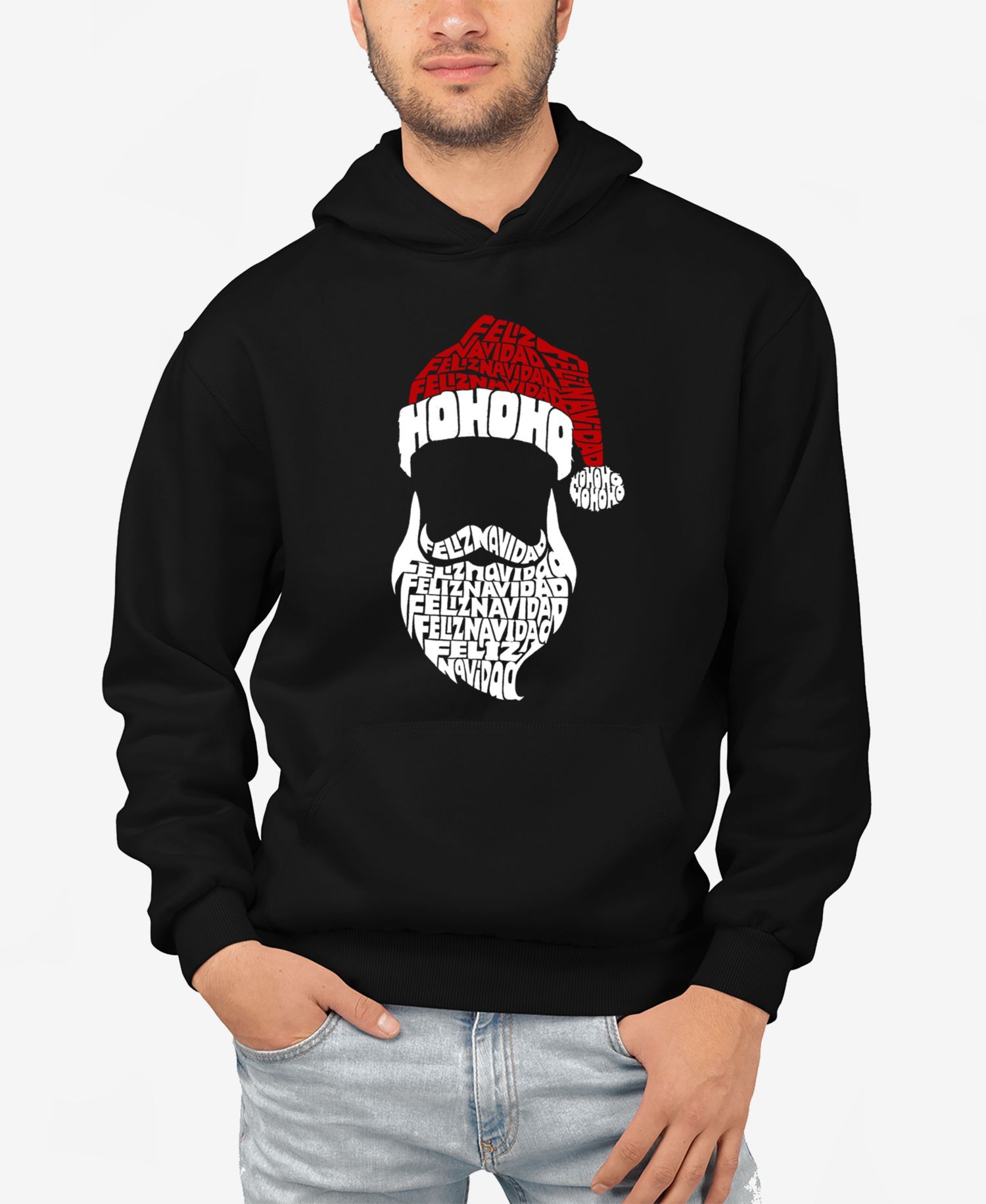 Men's Feliz Navidad Santa Claus Word Art Hooded Sweatshirt