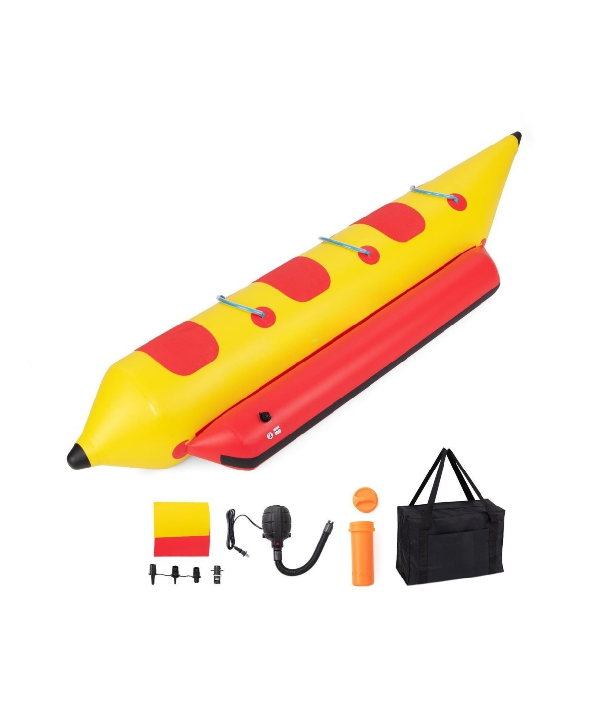 3-Person Inflatable Banana Boat with Electric Air Pump Carrying Bag and Repair Kit - Yellow