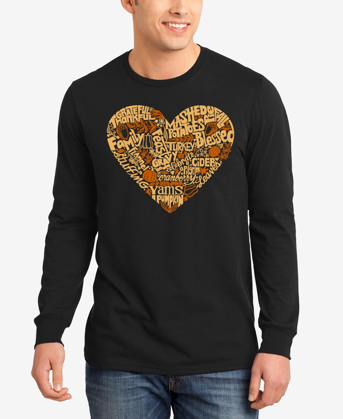 La Pop Art Men's Thanksgiving Heart Word Art Long Sleeve T-shirt In Black