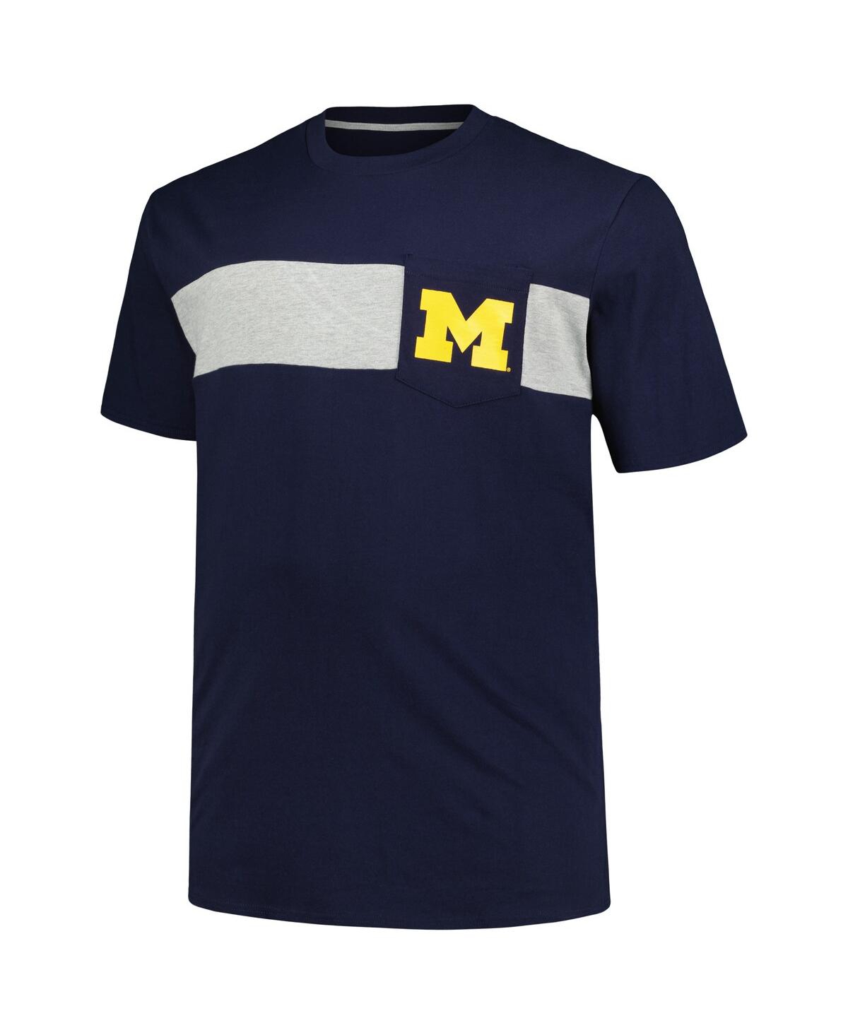 Profile Men's Navy Michigan Wolverines Big Tall Color Stripe T-shirt In Navy,heather Gray