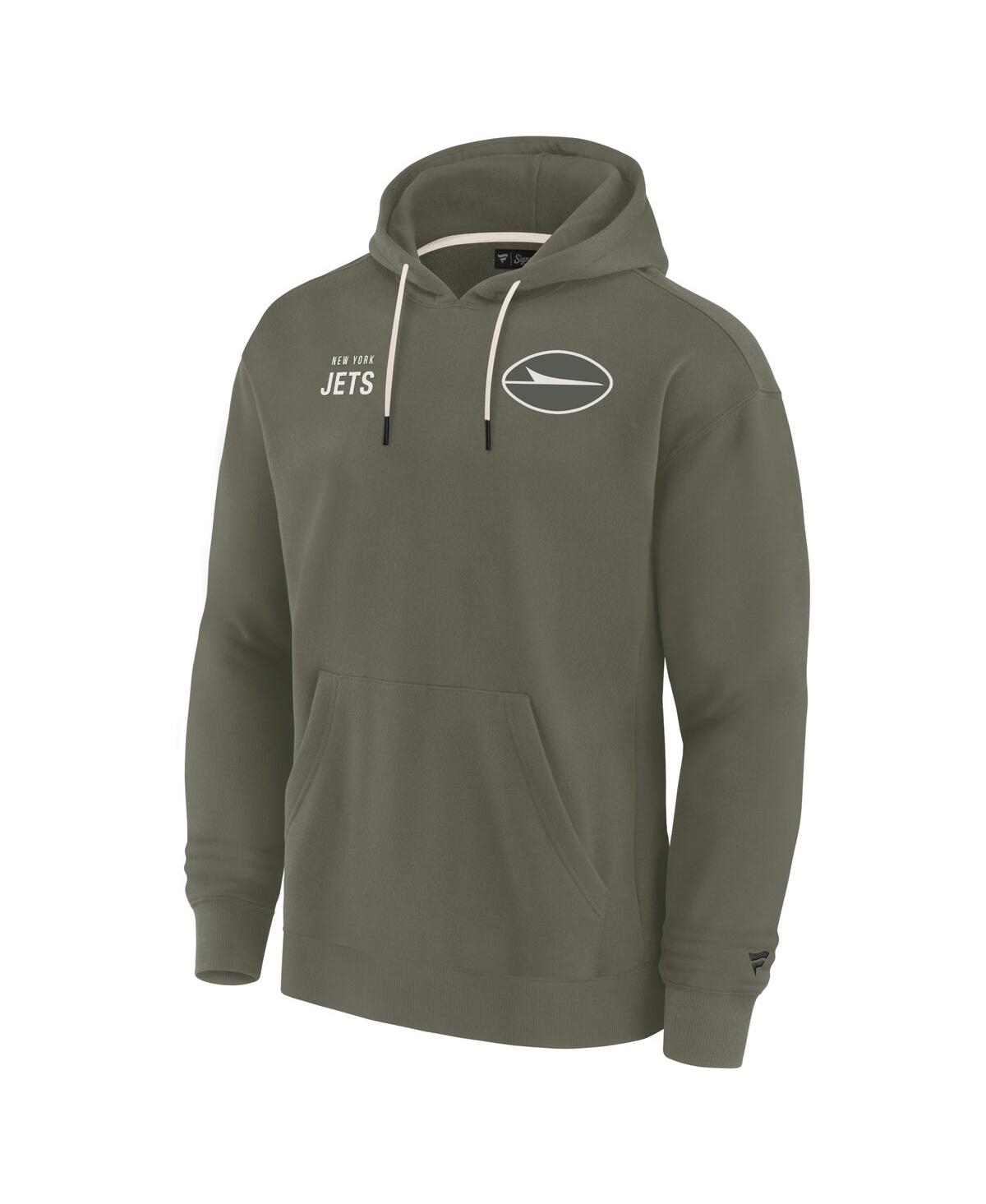 FANATICS MEN'S AND WOMEN'S SIGNATURE OLIVE NEW YORK JETS ELEMENTS SUPER SOFT FLEECE PULLOVER HOODIE 