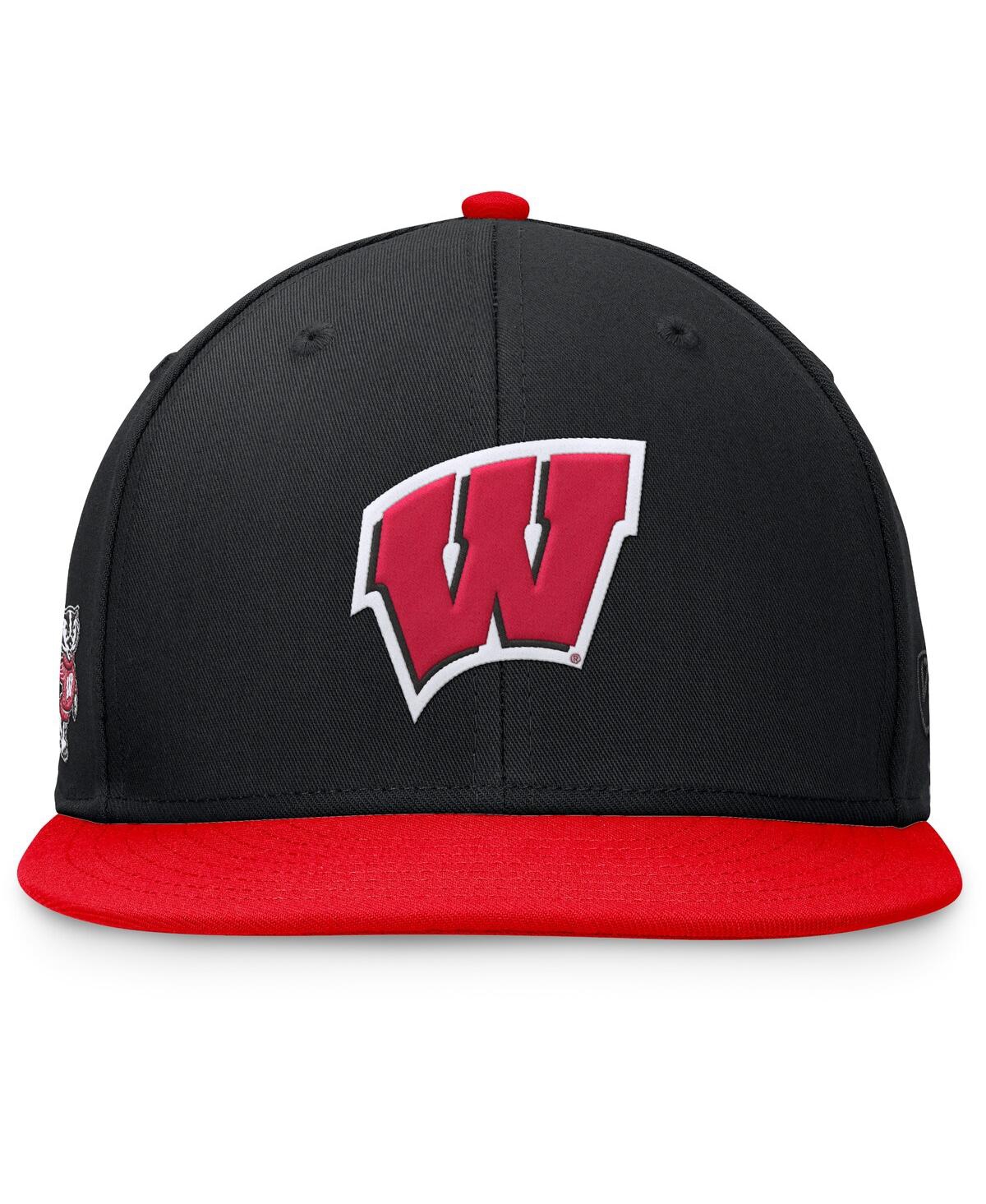 Top Of The World Men's Black/red Wisconsin Badgers Rally Two-tone Fitted Hat In Black,red
