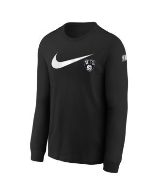 Big Boys and Girls Black Brooklyn Nets Swoosh Long Sleeve T-Shirt