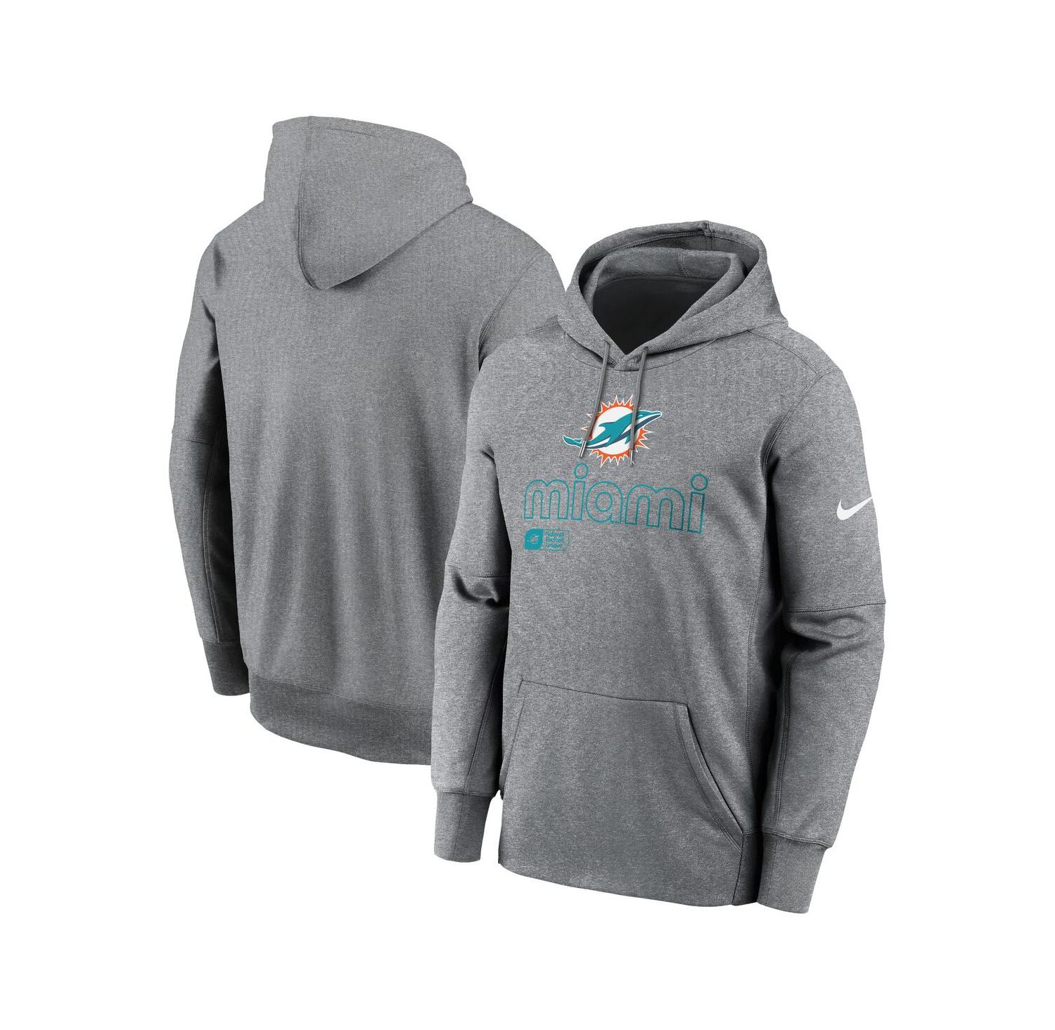 Men's Heather Gray Miami Dolphins Big & Tall Performance Pullover Hoodie